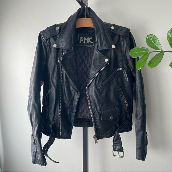 Vintage FMC Genuine 100% Leather Biker Moto Jacket 90s Black Womens Small - Picture 11 of 16